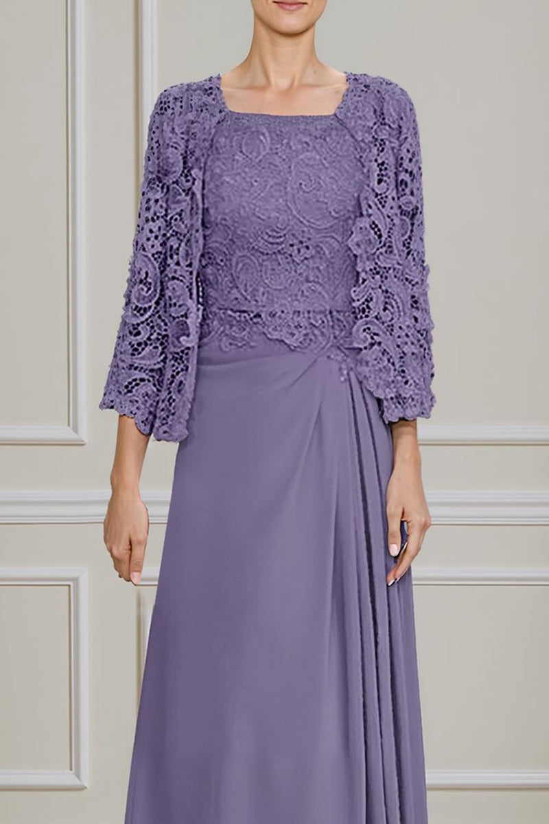 Load image into Gallery viewer, Peacock Green 2 Piece A Line Long Mother of the Bride Dress with Lace