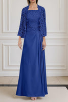 Load image into Gallery viewer, Peacock Green 2 Piece A Line Long Mother of the Bride Dress with Lace