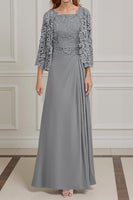 Load image into Gallery viewer, Peacock Green 2 Piece Square Neck A Line Long Mother of the Bride Dress with Lace