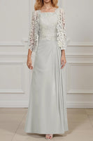 Load image into Gallery viewer, Peacock Green 2 Piece Square Neck A Line Long Mother of the Bride Dress with Lace