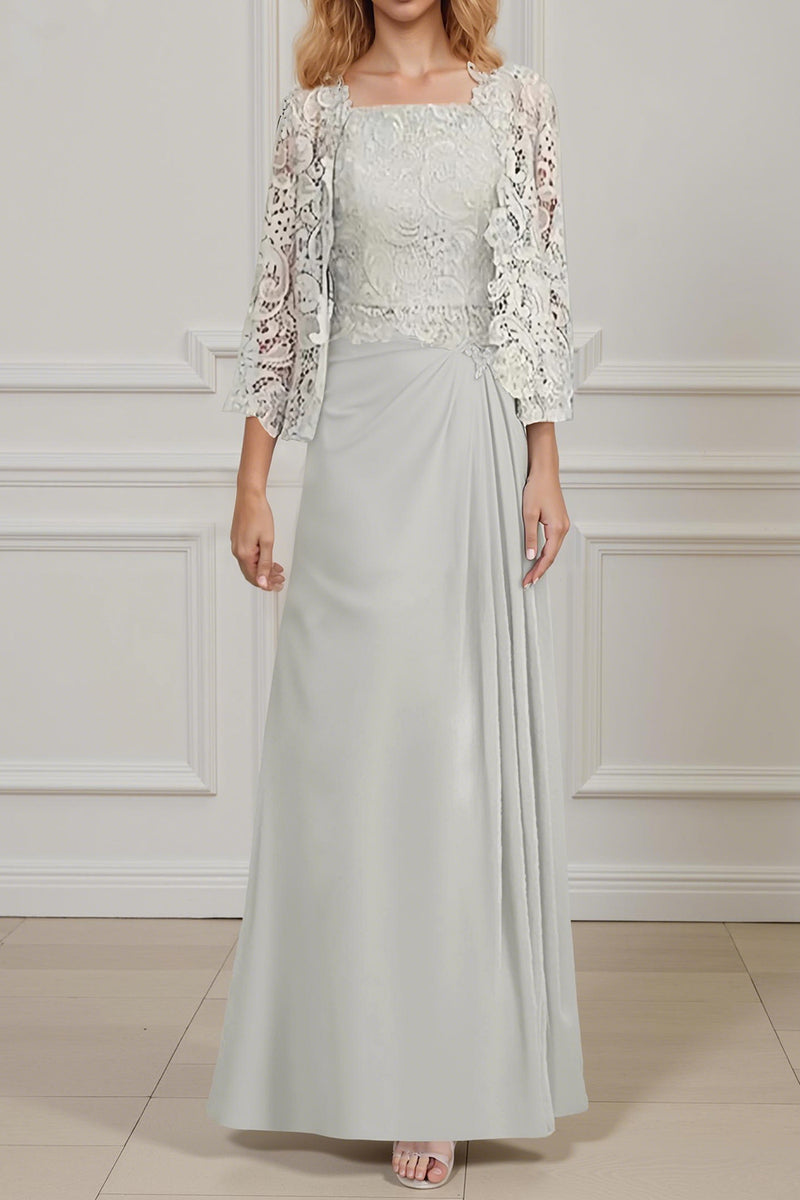 Load image into Gallery viewer, Peacock Green 2 Piece Square Neck A Line Long Mother of the Bride Dress with Lace