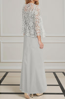 Load image into Gallery viewer, Peacock Green 2 Piece Square Neck A Line Long Mother of the Bride Dress with Lace