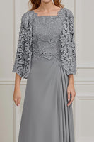 Load image into Gallery viewer, Peacock Green 2 Piece A Line Long Mother of the Bride Dress with Lace