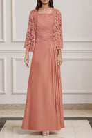 Load image into Gallery viewer, Peacock Green 2 Piece A Line Long Mother of the Bride Dress with Lace