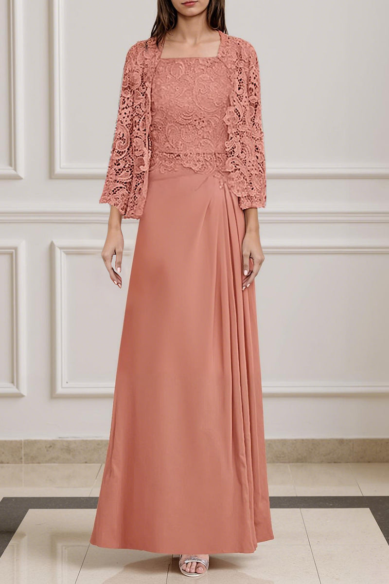 Load image into Gallery viewer, Peacock Green 2 Piece A Line Long Mother of the Bride Dress with Lace