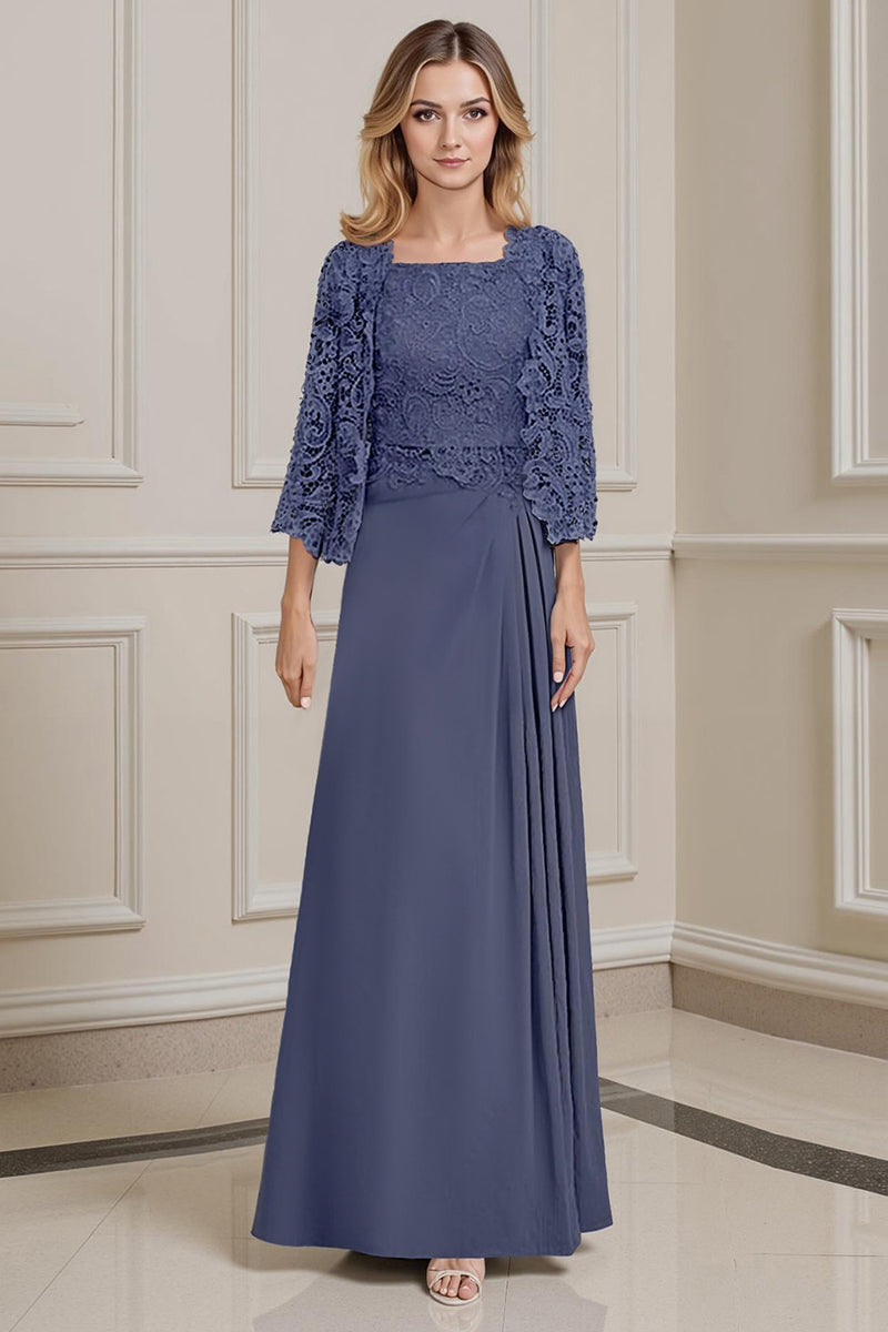 Load image into Gallery viewer, Peacock Green 2 Piece A Line Long Mother of the Bride Dress with Lace