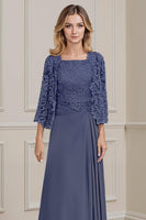 Load image into Gallery viewer, Peacock Green 2 Piece Square Neck A Line Long Mother of the Bride Dress with Lace