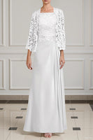Load image into Gallery viewer, Peacock Green 2 Piece Square Neck A Line Long Mother of the Bride Dress with Lace