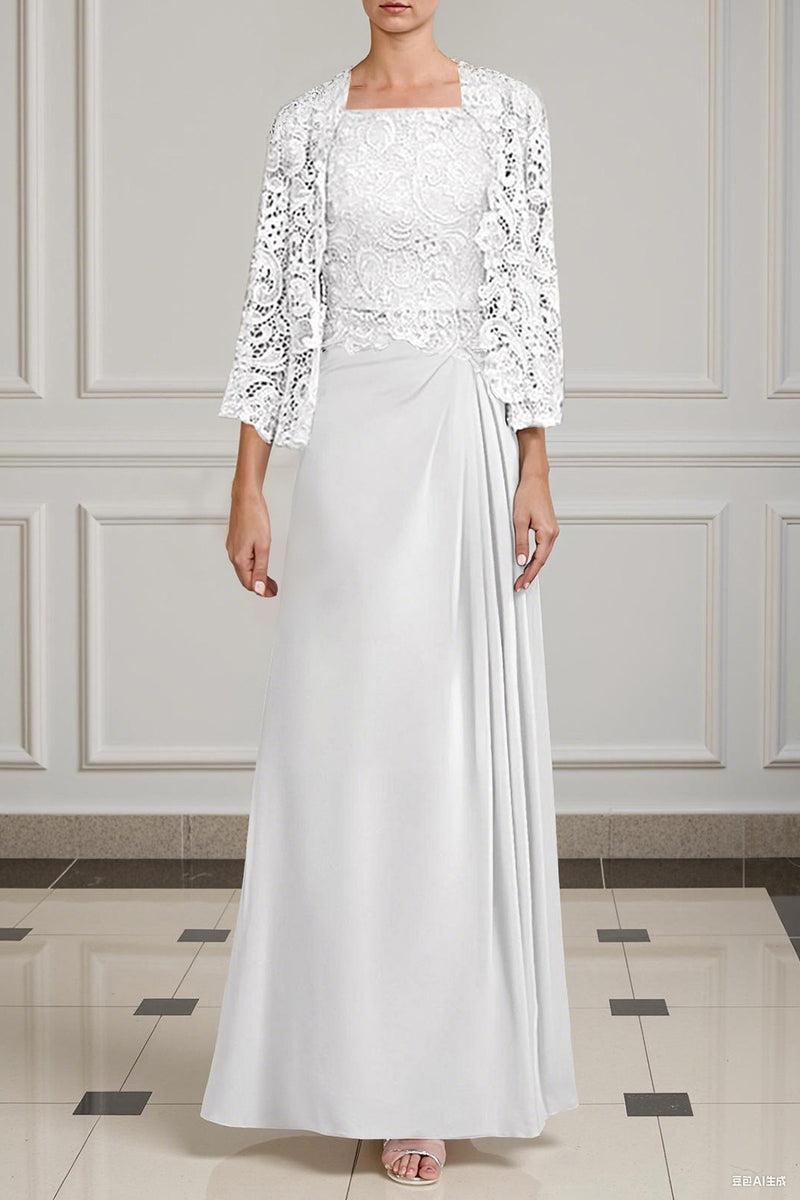 Load image into Gallery viewer, Peacock Green 2 Piece Square Neck A Line Long Mother of the Bride Dress with Lace