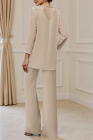 Load image into Gallery viewer, Sparkly Apricot 3 Piece Long Sleeves V Neck Long Mother of the Bride Pant Suits