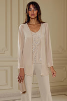 Load image into Gallery viewer, Sparkly Apricot 3 Piece Long Sleeves V Neck Long Mother of the Bride Pant Suits
