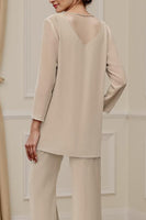 Load image into Gallery viewer, Sparkly Apricot 3 Piece Long Sleeves V Neck Long Mother of the Bride Pant Suits
