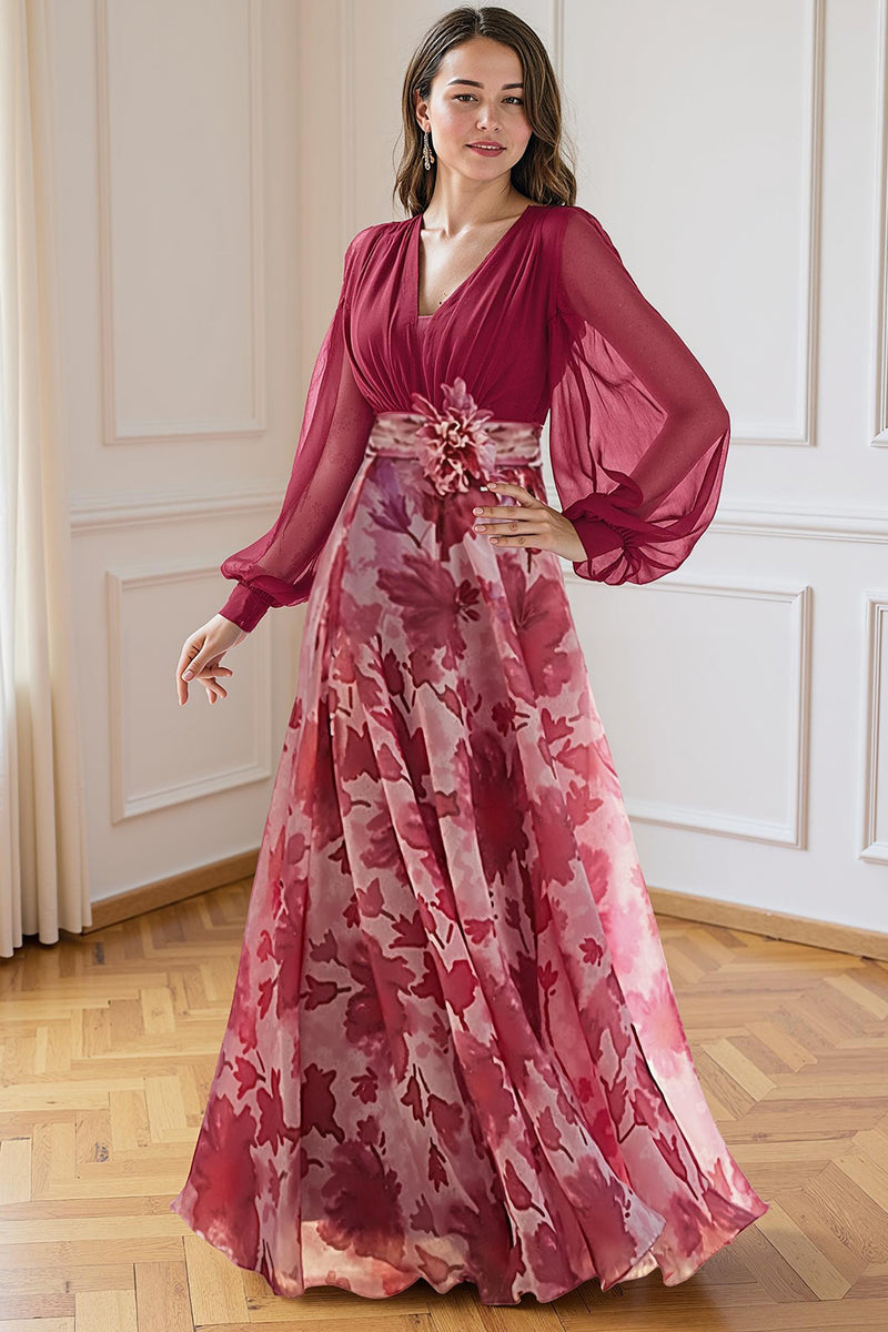 Load image into Gallery viewer, Navy Plus Size V Neck Long Mother of the Bride Dress with 3D Flowers