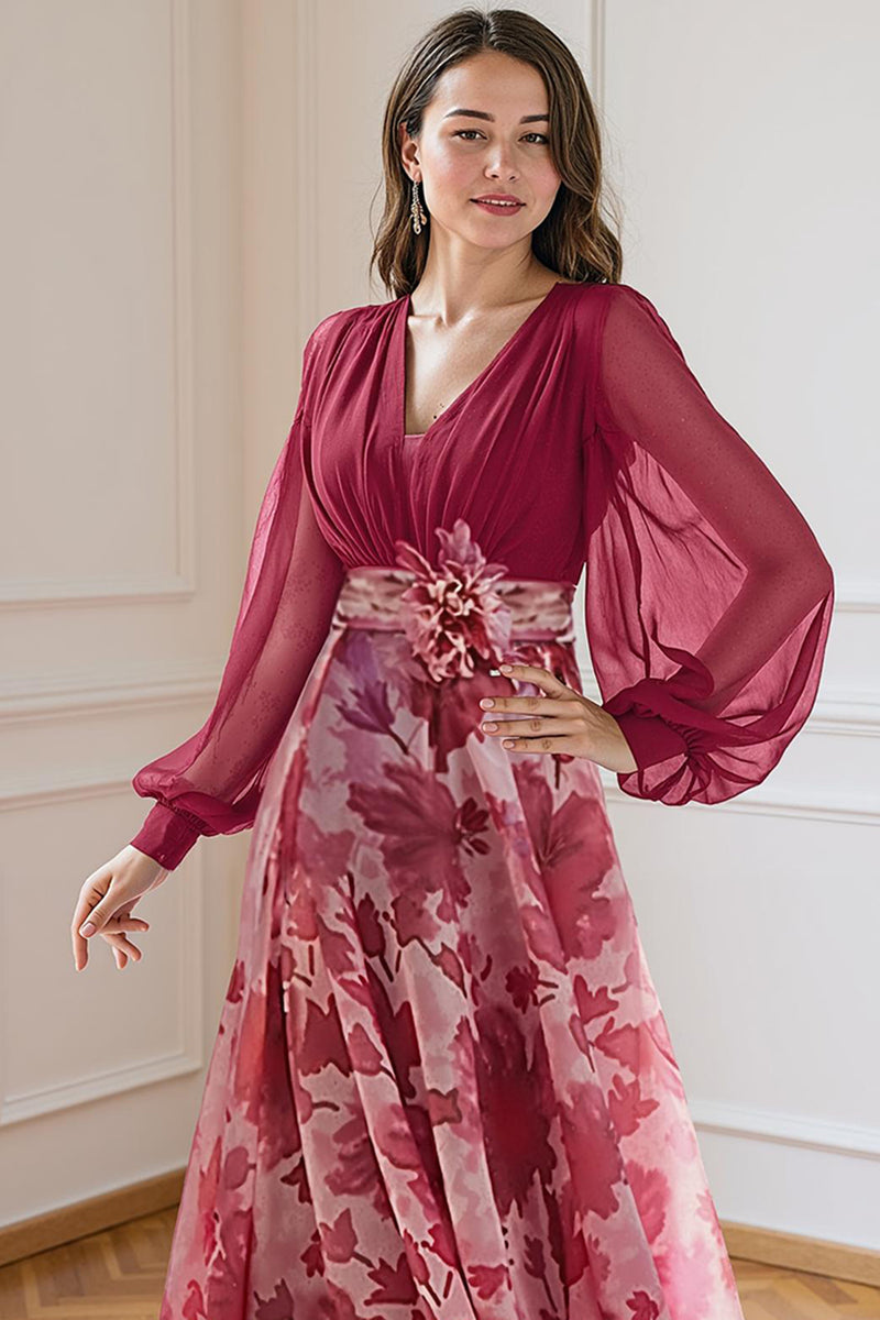 Load image into Gallery viewer, Navy Plus Size V Neck Long Mother of the Bride Dress with 3D Flowers