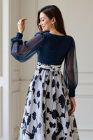 Load image into Gallery viewer, Navy Plus Size V Neck Long Mother of the Bride Dress with 3D Flowers