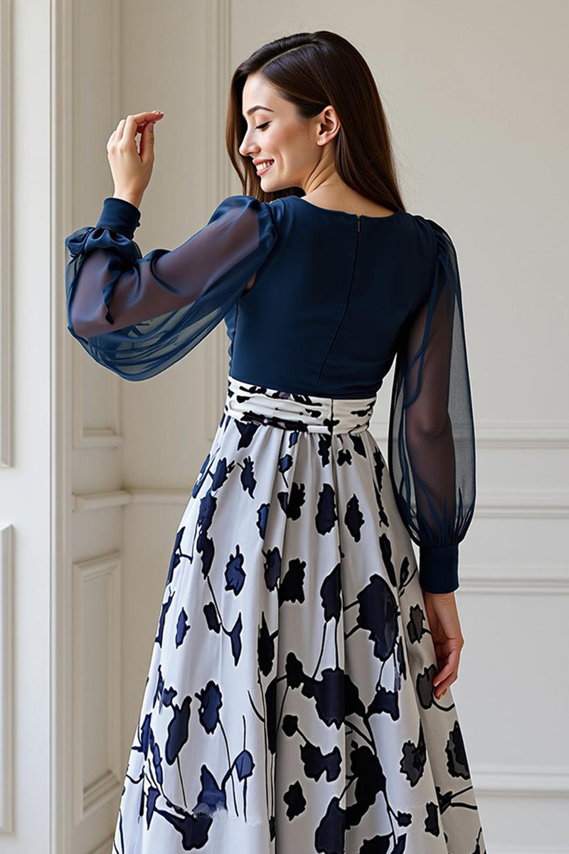 Load image into Gallery viewer, Navy Plus Size V Neck Long Mother of the Bride Dress with 3D Flowers