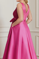 Load image into Gallery viewer, Fuchsia Plus Size V Neck A Line Ankle Length Mother of the Bride Dress with Bow