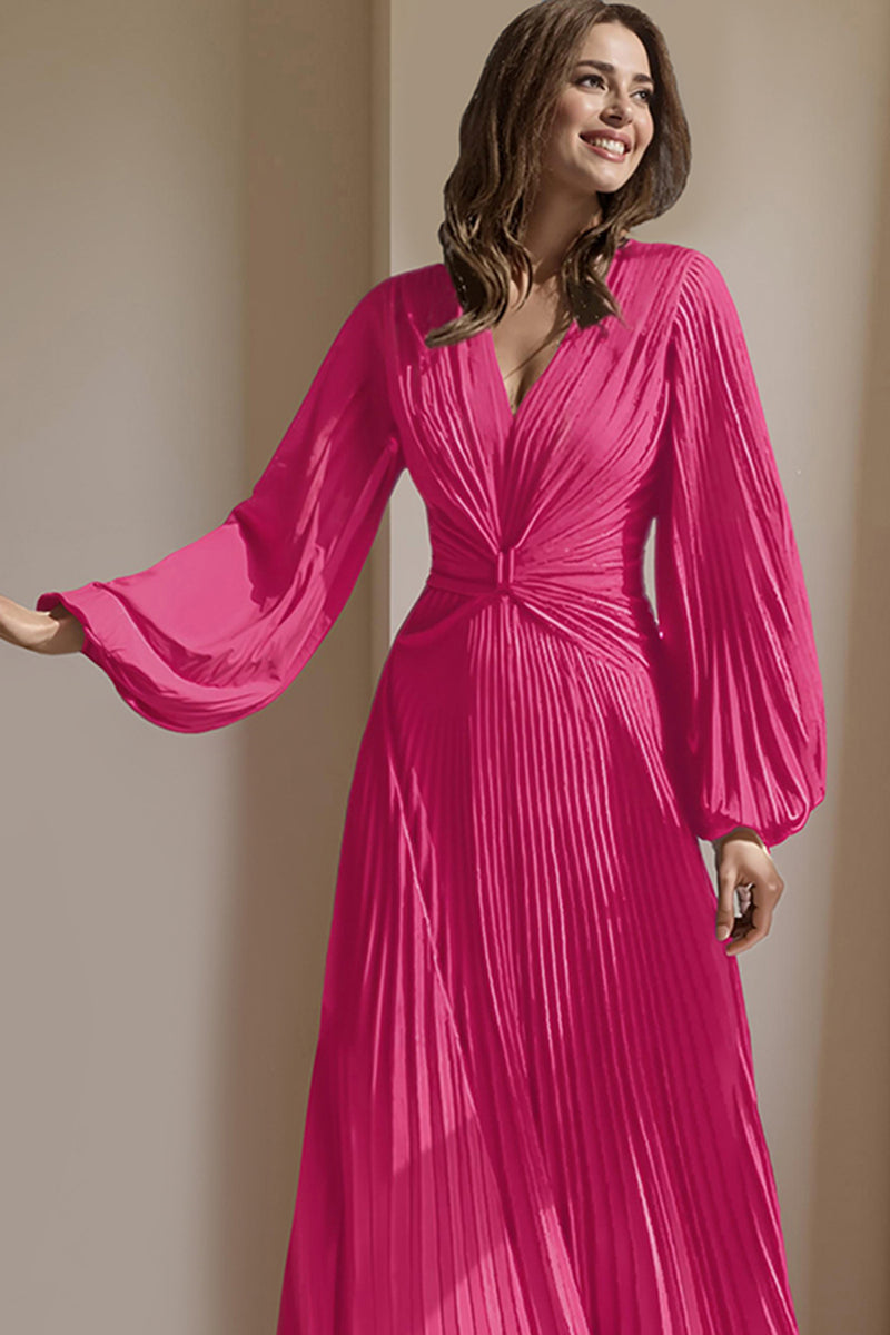 Load image into Gallery viewer, Blush Pink V-Neck A Line Pleated Long Mother of the Bride Dress with Sleeves