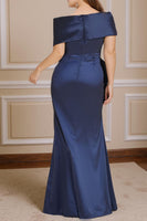 Load image into Gallery viewer, Navy Off the Shoulder Mermaid Long Mother of the Bride Dress