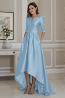 Load image into Gallery viewer, Light Blue A Line High Low Mother of the Bride Dress with Sleeves