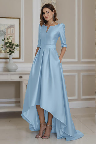 Light Blue A Line High Low Mother of the Bride Dress with Sleeves
