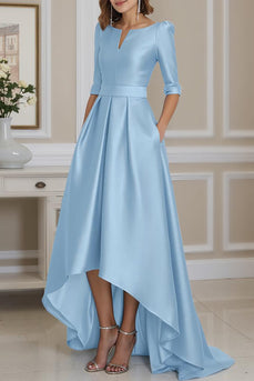 Light Blue A Line High Low Mother of the Bride Dress with Sleeves