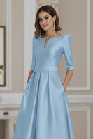 Load image into Gallery viewer, Light Blue A Line High Low Mother of the Bride Dress with Sleeves