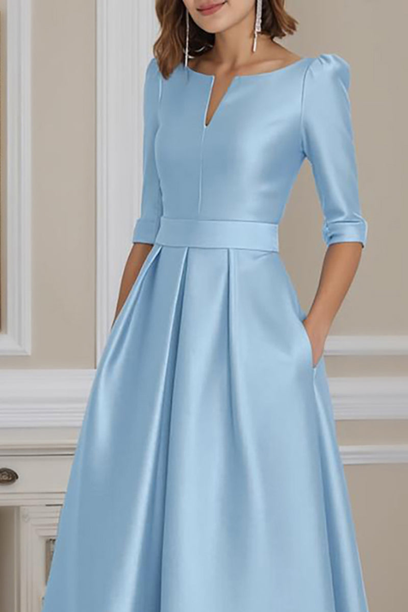 Load image into Gallery viewer, Light Blue A Line High Low Mother of the Bride Dress with Sleeves