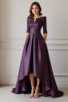 Load image into Gallery viewer, Light Blue A Line High Low Mother of the Bride Dress with Sleeves