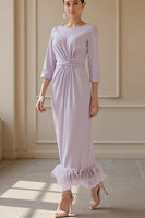 Load image into Gallery viewer, Lilac Ruched Ankle Length Mother of the Bride Dress with Feathers
