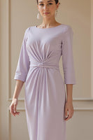 Load image into Gallery viewer, Lilac Ruched Ankle Length Mother of the Bride Dress with Feathers