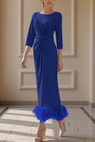 Load image into Gallery viewer, Lilac Ruched Ankle Length Mother of the Bride Dress with Feathers