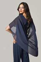 Load image into Gallery viewer, Navy 2 Piece Ruched Long Chiffon Mother of the Bride Pant Suits with Sleeves