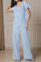 Load image into Gallery viewer, Navy 2 Piece Ruched Long Chiffon Mother of the Bride Pant Suits with Sleeves