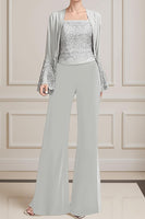 Load image into Gallery viewer, Navy 3 Piece Long Sleeves Mother of the Bride Pant Suits with Lace