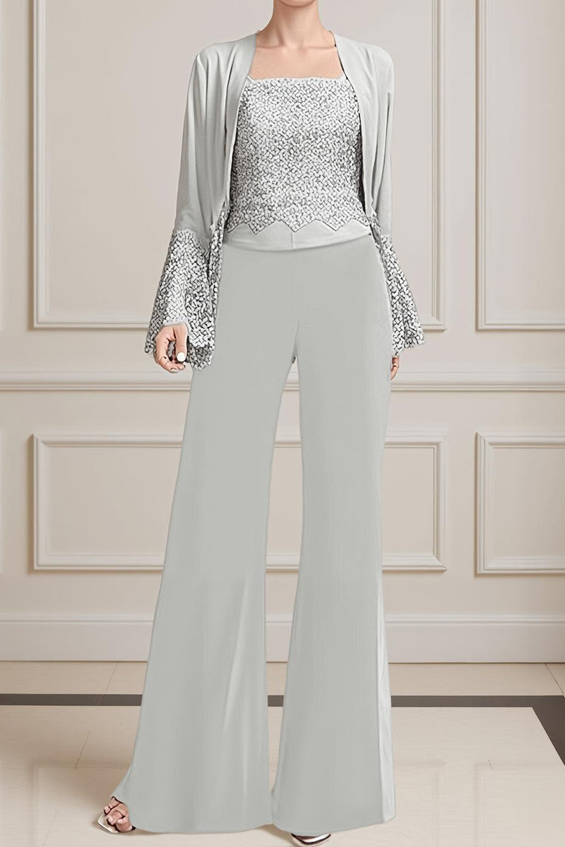 Load image into Gallery viewer, Navy 3 Piece Long Sleeves Mother of the Bride Pant Suits with Lace