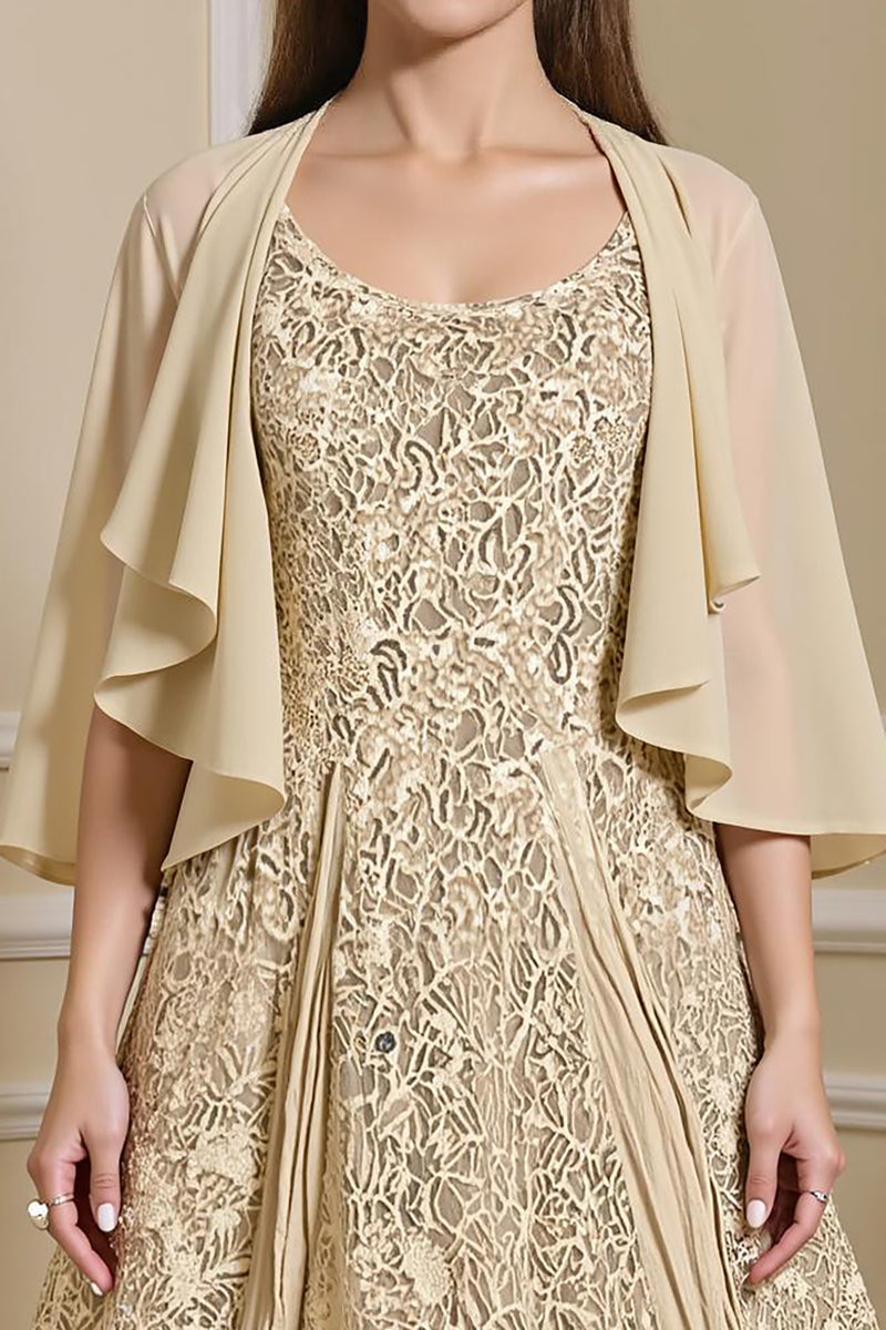 Load image into Gallery viewer, Champagne 2 Piece Tea Length Lace Mother of the Bride Dress with Jacket