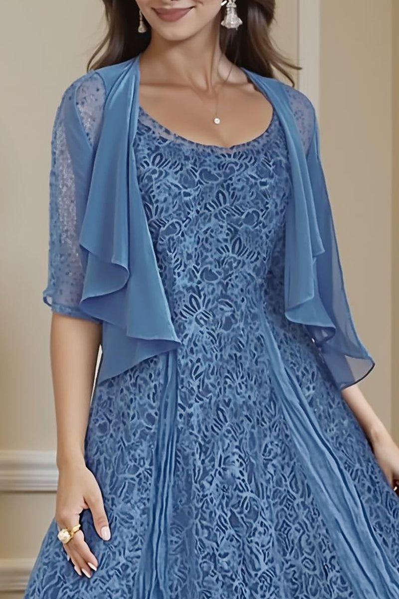 Load image into Gallery viewer, Champagne 2 Piece Tea Length Lace Mother of the Bride Dress with Jacket