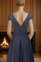 Load image into Gallery viewer, Dusty Sage V Neck A Line Ruched Ankle Length Mother of the Bride Dress with Bow