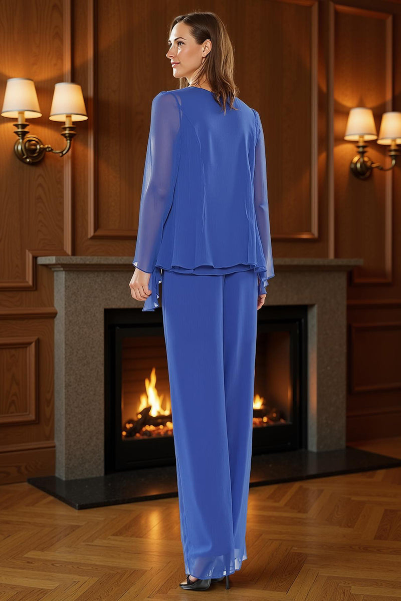 Load image into Gallery viewer, Royal Blue 3 Piece Long Mother of the Bride Pant Suits with Jacket