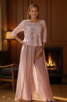 Load image into Gallery viewer, Dusty Rose 2 Piece Lace Long Mother of the Bride Pant Suits