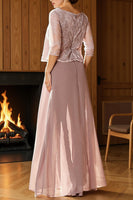 Load image into Gallery viewer, Dusty Rose 2 Piece Lace Long Mother of the Bride Pant Suits