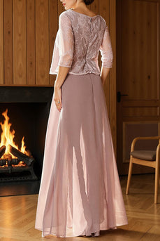 Dusty Rose 2 Piece Lace Long Mother of the Bride Pant Suits