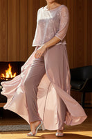 Load image into Gallery viewer, Dusty Rose 2 Piece Lace Long Mother of the Bride Pant Suits