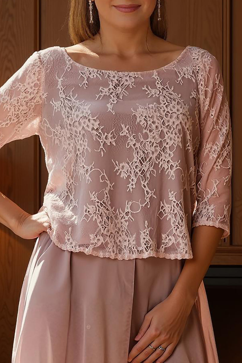 Load image into Gallery viewer, Dusty Rose 2 Piece Lace Long Mother of the Bride Pant Suits