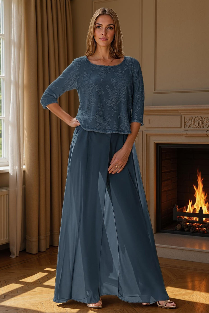 Load image into Gallery viewer, Dusty Rose 2 Piece Lace Long Mother of the Bride Pant Suits