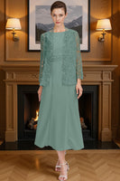 Load image into Gallery viewer, Blush Pink 2 Piece Tea Length Mother of the Bride Dress with Lace Jacket