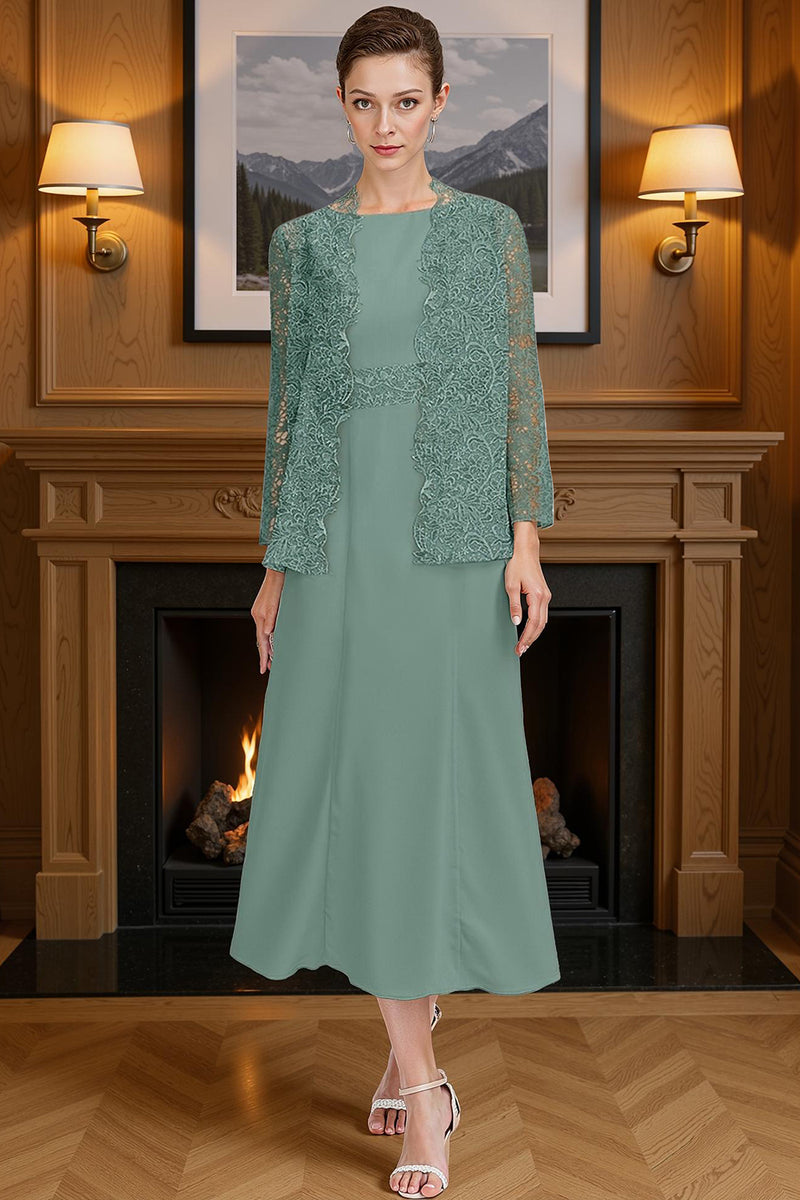 Load image into Gallery viewer, Blush Pink 2 Piece Tea Length Mother of the Bride Dress with Lace Jacket