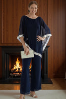 Load image into Gallery viewer, Sparkly Navy 2 Piece Long Mother of the Bride Pant Suits