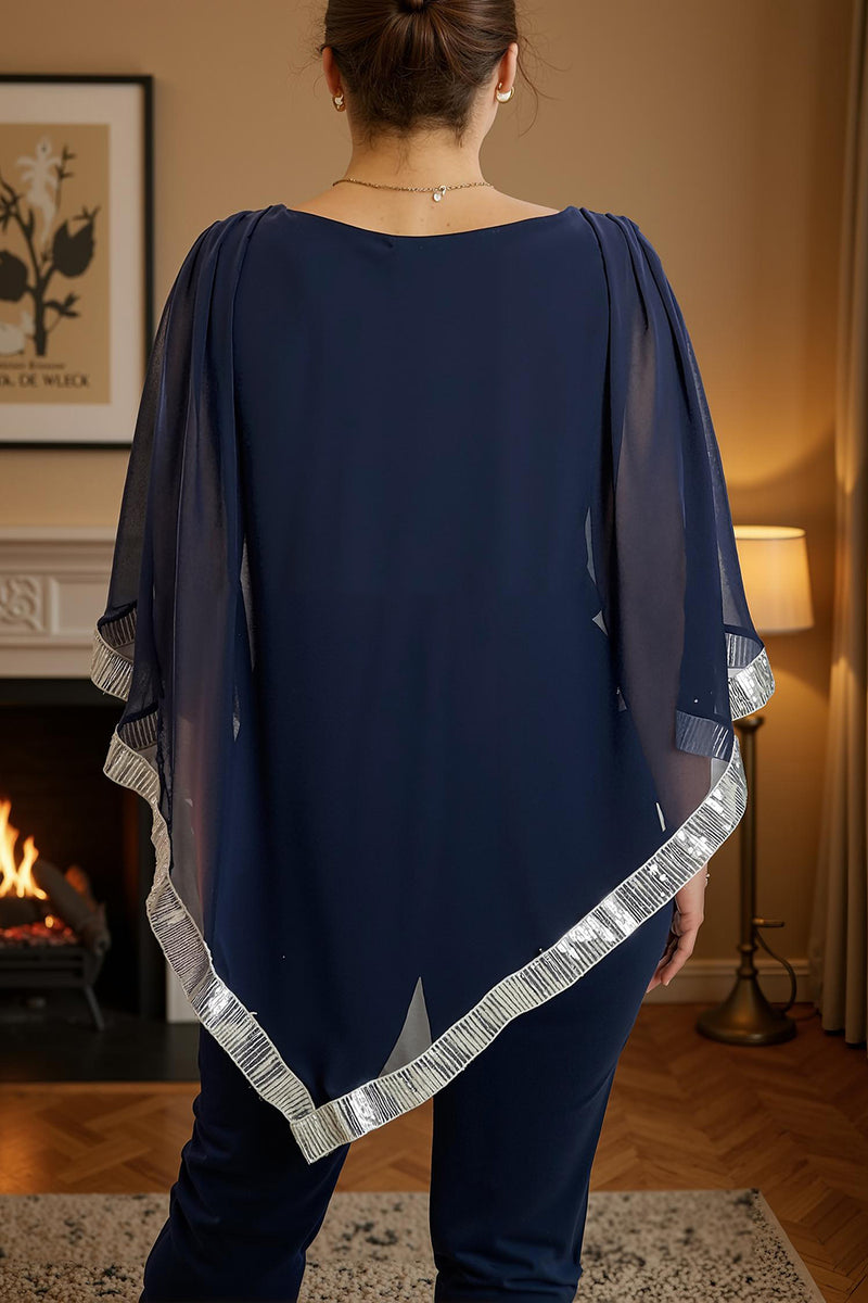 Load image into Gallery viewer, Sparkly Navy 2 Piece Long Mother of the Bride Pant Suits